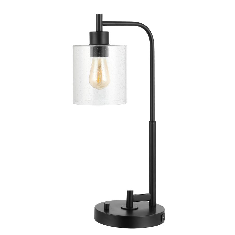 Axel Modern Iron/Seeded Glass Farmhouse Industrial USB Charging LED Task Lamp. Picture 2