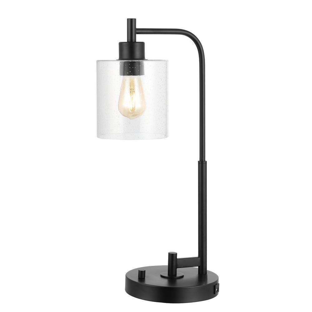 Axel Modern Iron/Seeded Glass Farmhouse Industrial USB Charging LED Task Lamp. Picture 1