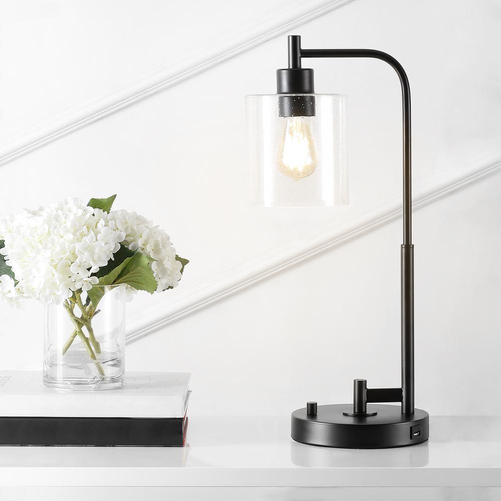 Axel Modern Iron/Seeded Glass Farmhouse Industrial USB Charging LED Task Lamp. Picture 5