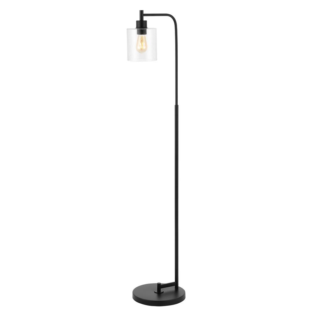 Axel Modern Iron/Seeded Glass Farmhouse Industrial Led Floor Lamp. Picture 1