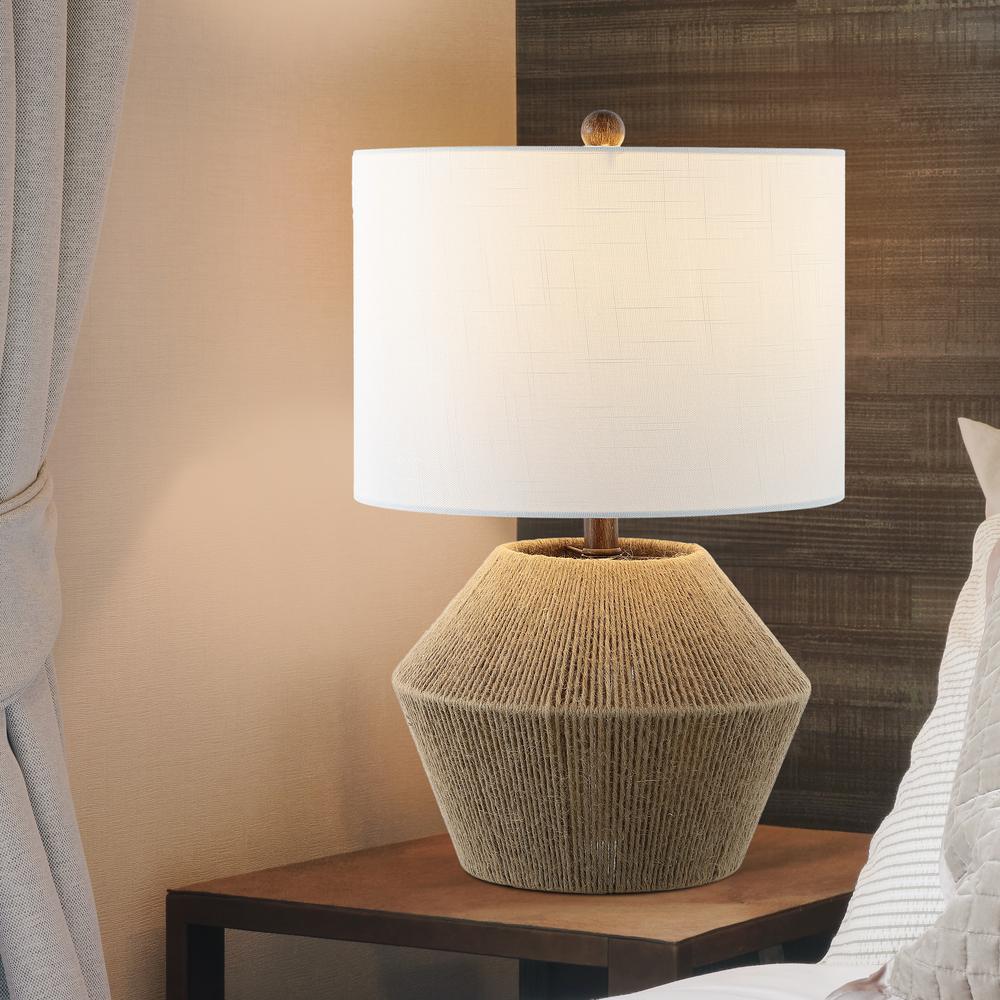 Theodore Rustic Farmhouse Handwoven Rattan/Resin Led Table Lamp. Picture 8