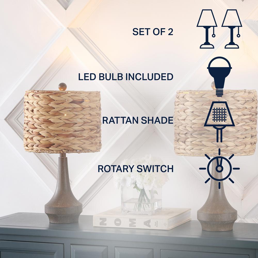 Leona Rustic Farmhouse Handwoven Rattan/Resin Led Table Lamp. Picture 4