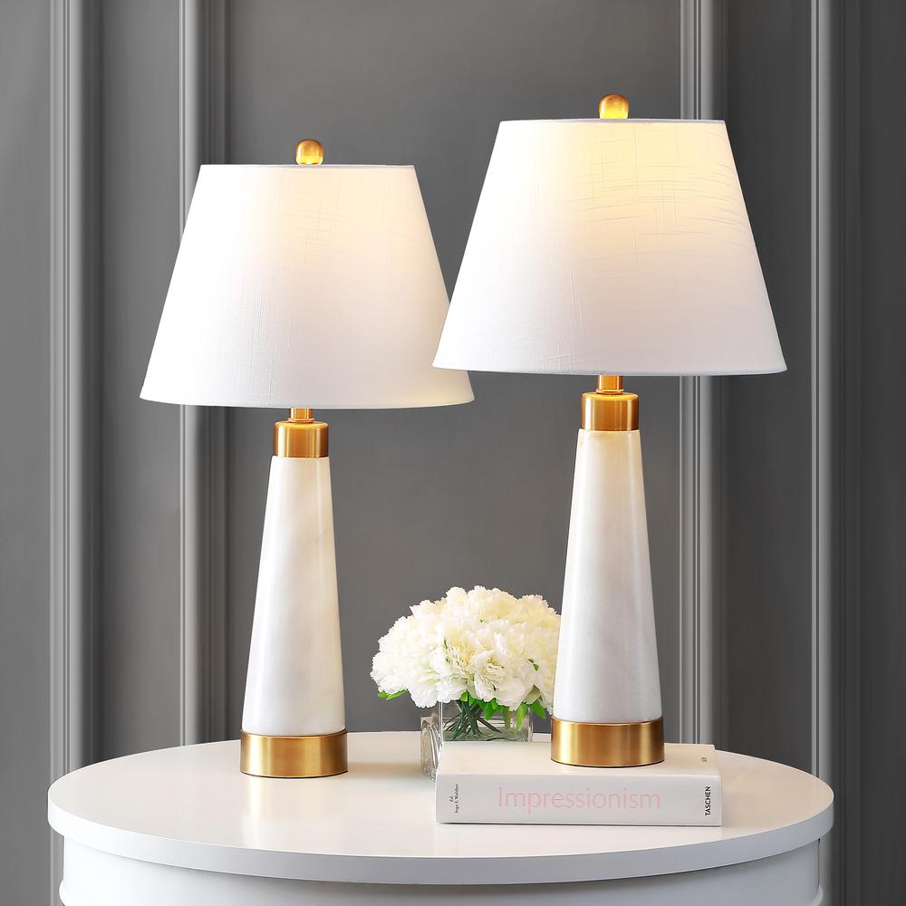 Travis Marbleiron Gold Modern Column LED Table Lamp (Set of 2). Picture 5