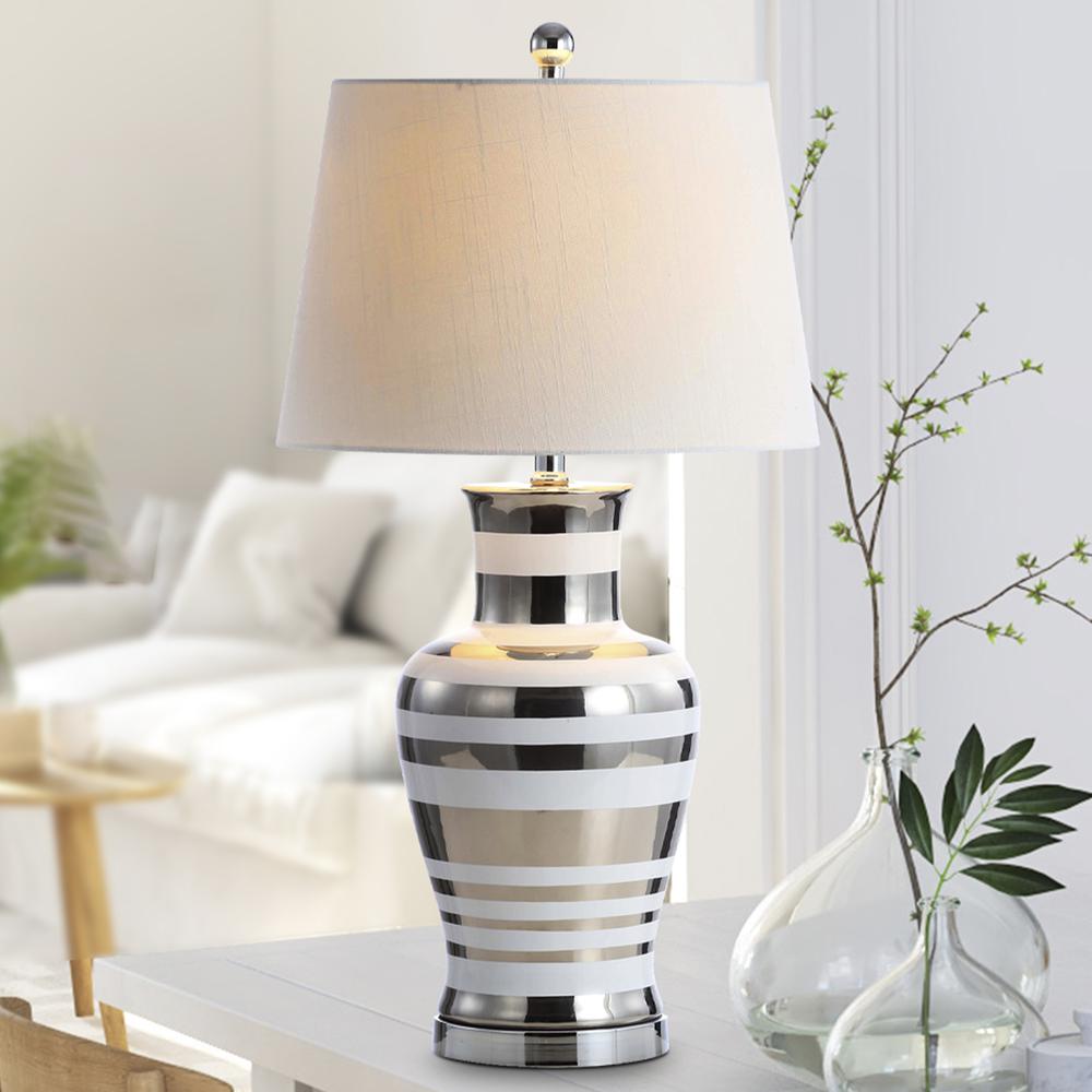 Zilar Striped Ceramiciron Classic Modern LED Table Lamp. Picture 9