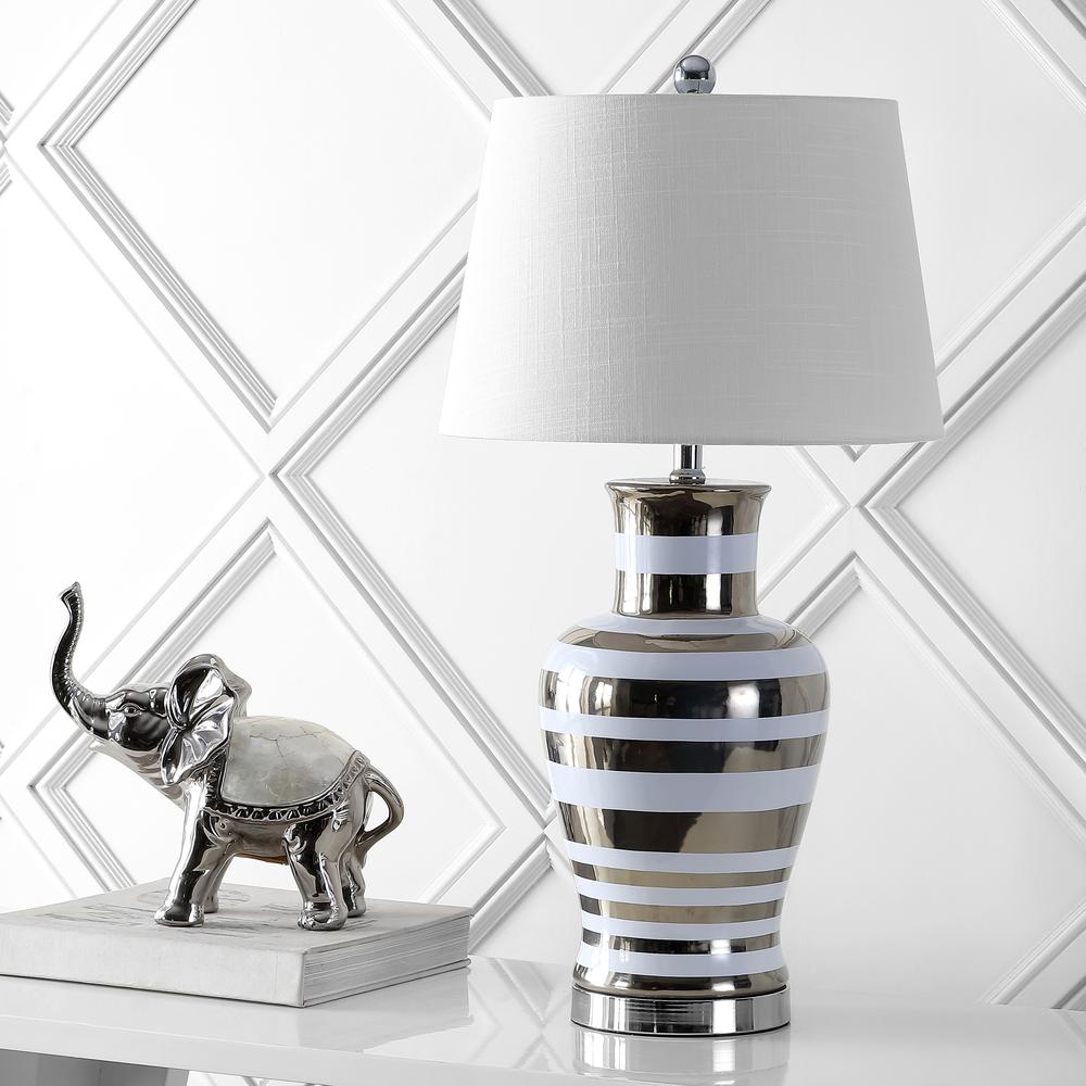 Zilar Striped Ceramiciron Classic Modern LED Table Lamp. Picture 6