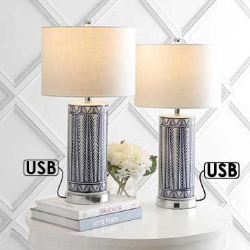 Sulka Ceramiciron Contemporary USB Charging LED Table Lamp (Set of 2). Picture 9