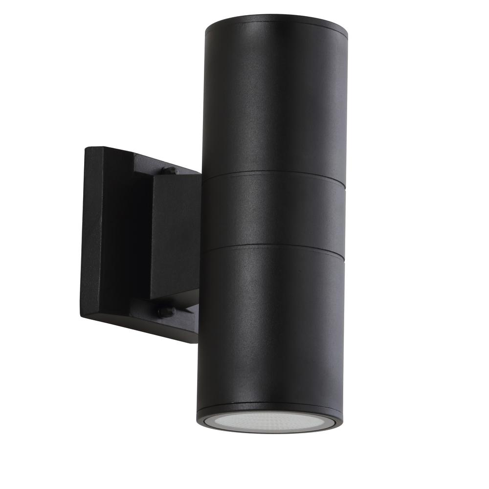 Duo Modern Midcentury Cylinder Outdoor Metal/Glass Integrated LED Wall Sconce. Picture 2