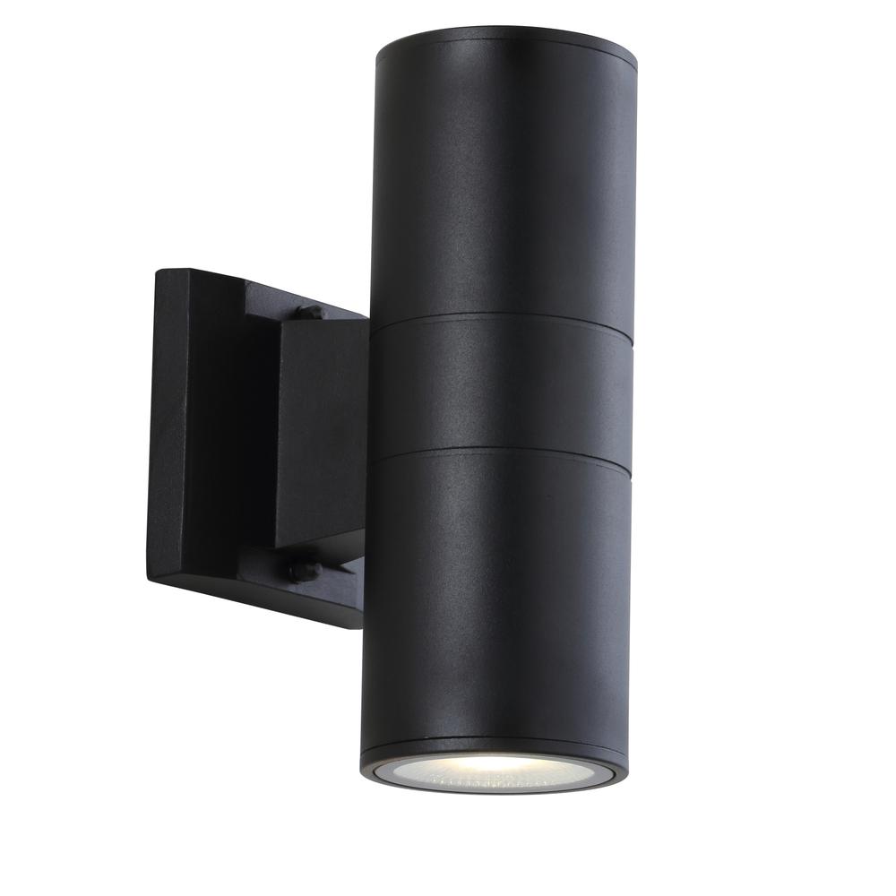 Duo Modern Midcentury Cylinder Outdoor Metal/Glass Integrated LED Wall Sconce. Picture 1