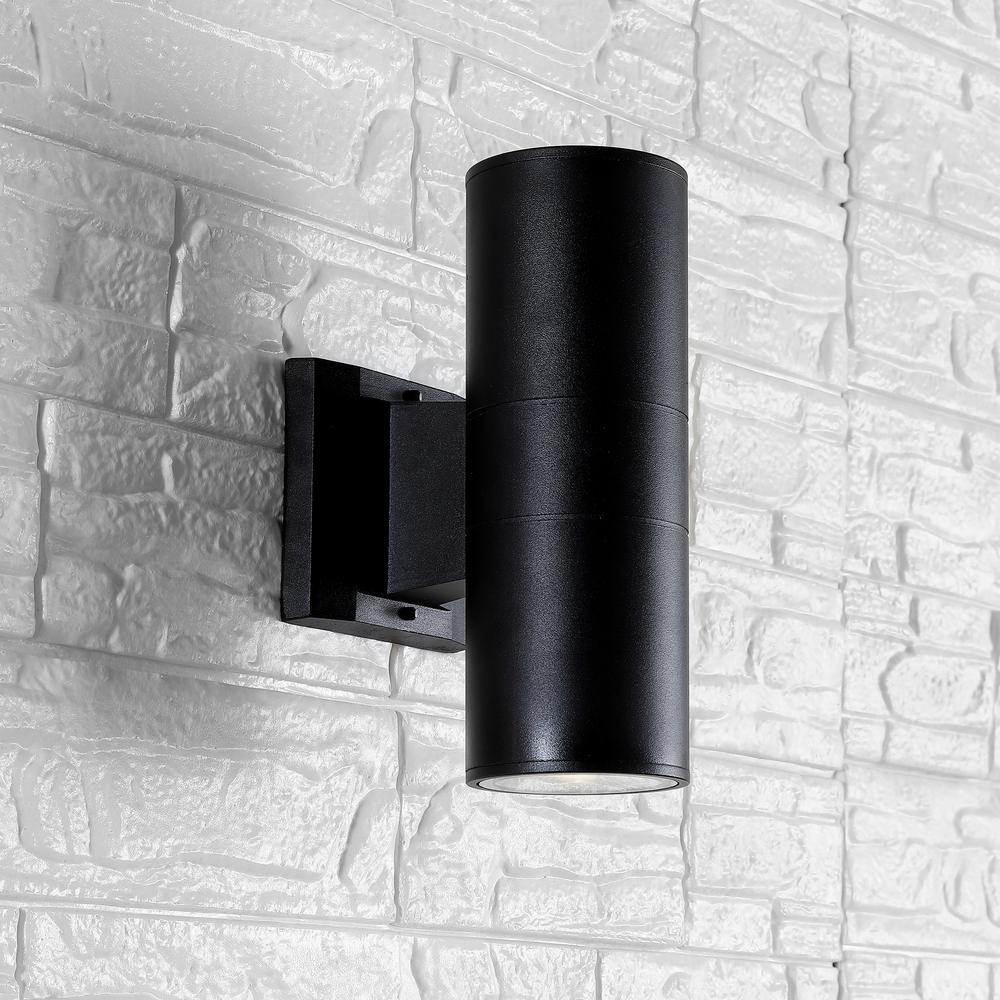 Duo Modern Midcentury Cylinder Outdoor Metal/Glass Integrated LED Wall Sconce. Picture 4