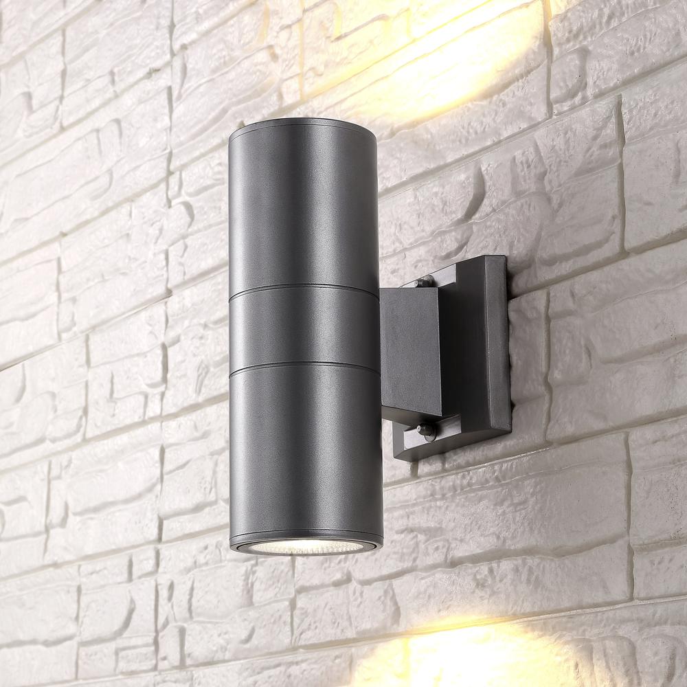 Duo Modern Midcentury Cylinder Outdoor Metal/Glass Integrated LED Wall Sconce. Picture 6