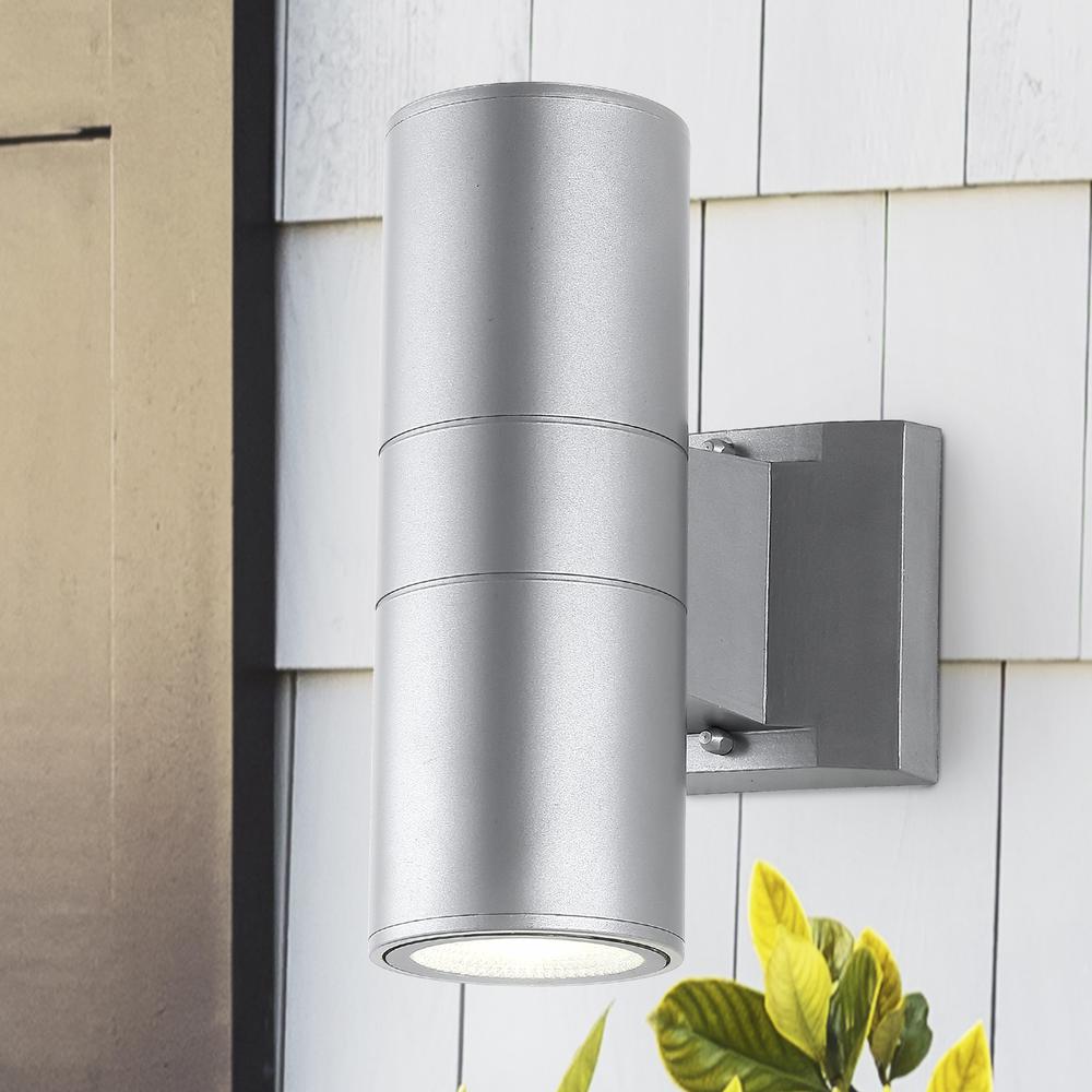 Duo Modern Midcentury Cylinder Outdoor Metal/Glass Integrated LED Wall Sconce. Picture 7
