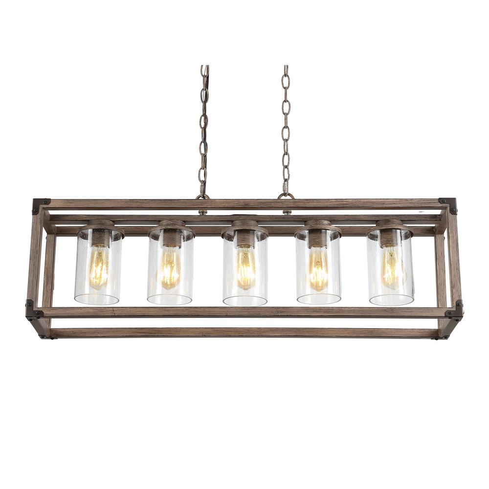 Zeniba Linear Adjustable Iron/Seeded Glass Rustic Farmhouse LED Pendant. Picture 13
