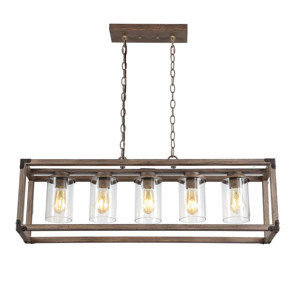 Zeniba Linear Adjustable Iron/Seeded Glass Rustic Farmhouse LED Pendant. Picture 7