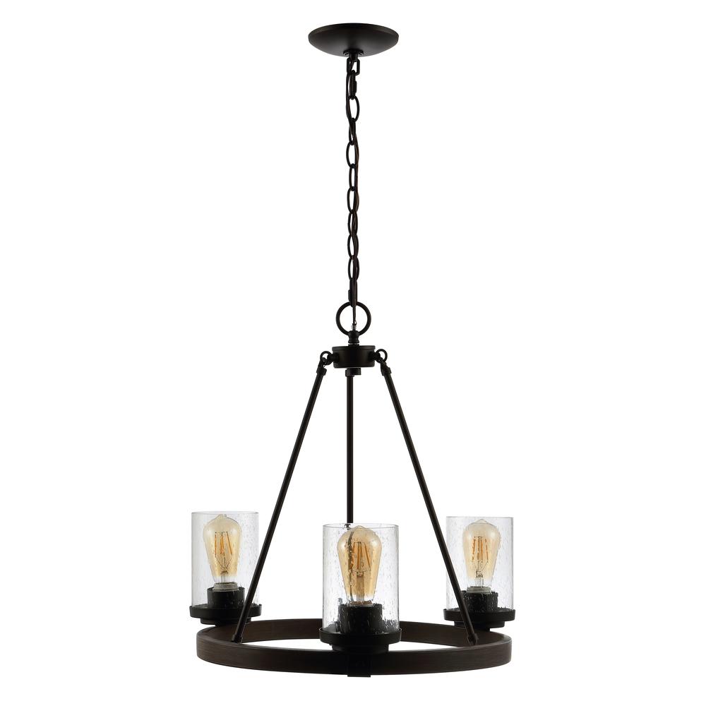 Coronet 3-Light Iron/Seeded Glass Rustic Farmhouse Led Chandelier. Picture 2