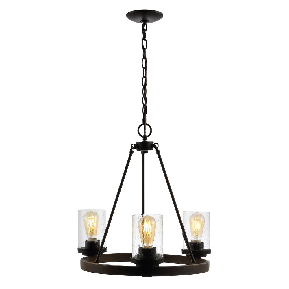Coronet 3-Light Iron/Seeded Glass Rustic Farmhouse Led Chandelier. Picture 1