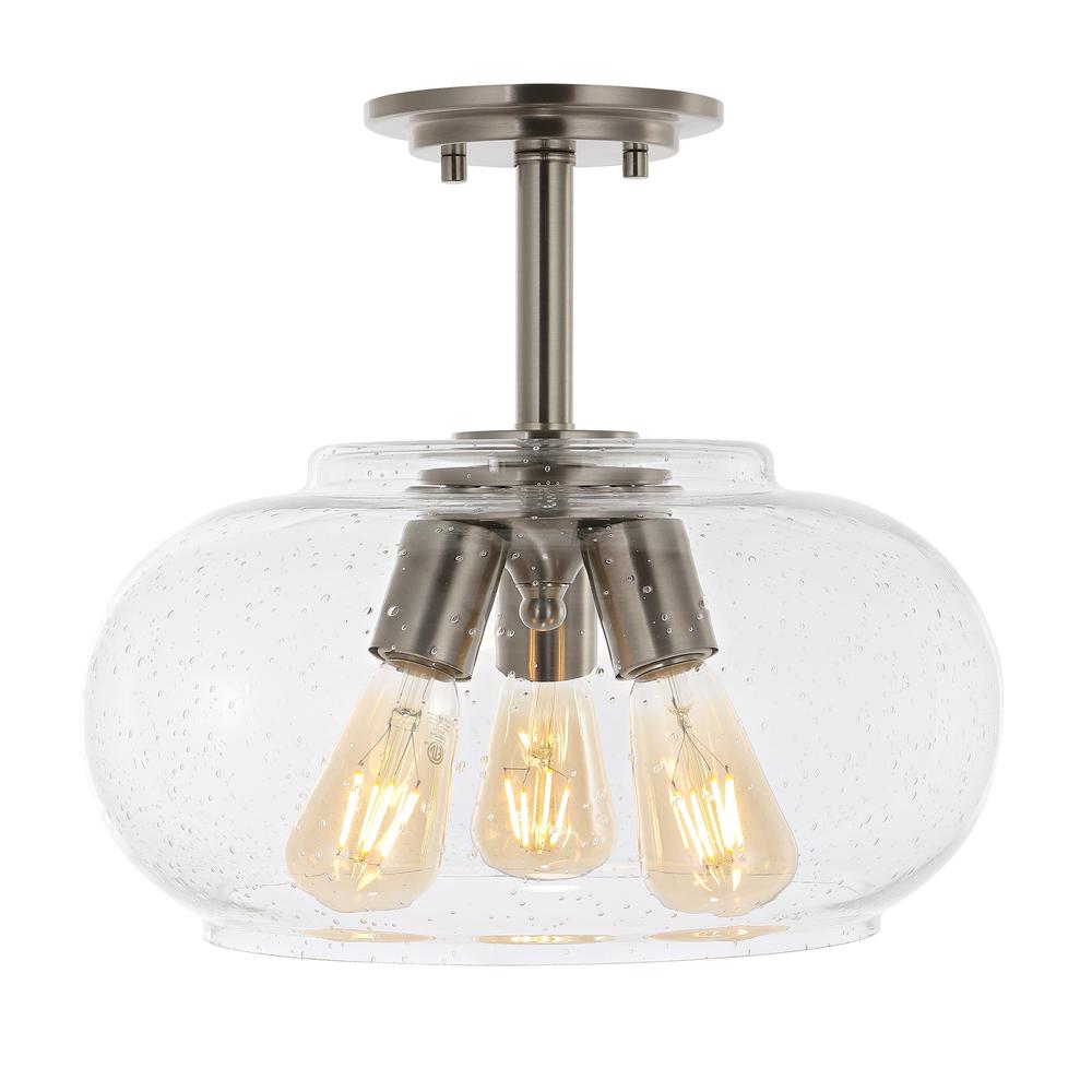 Lina Modern Industrial Iron/Seeded Glass LED Semi Flush Mount. Picture 5