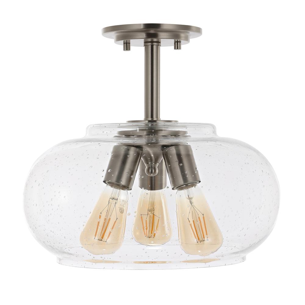 Lina Modern Industrial Iron/Seeded Glass LED Semi Flush Mount. Picture 1
