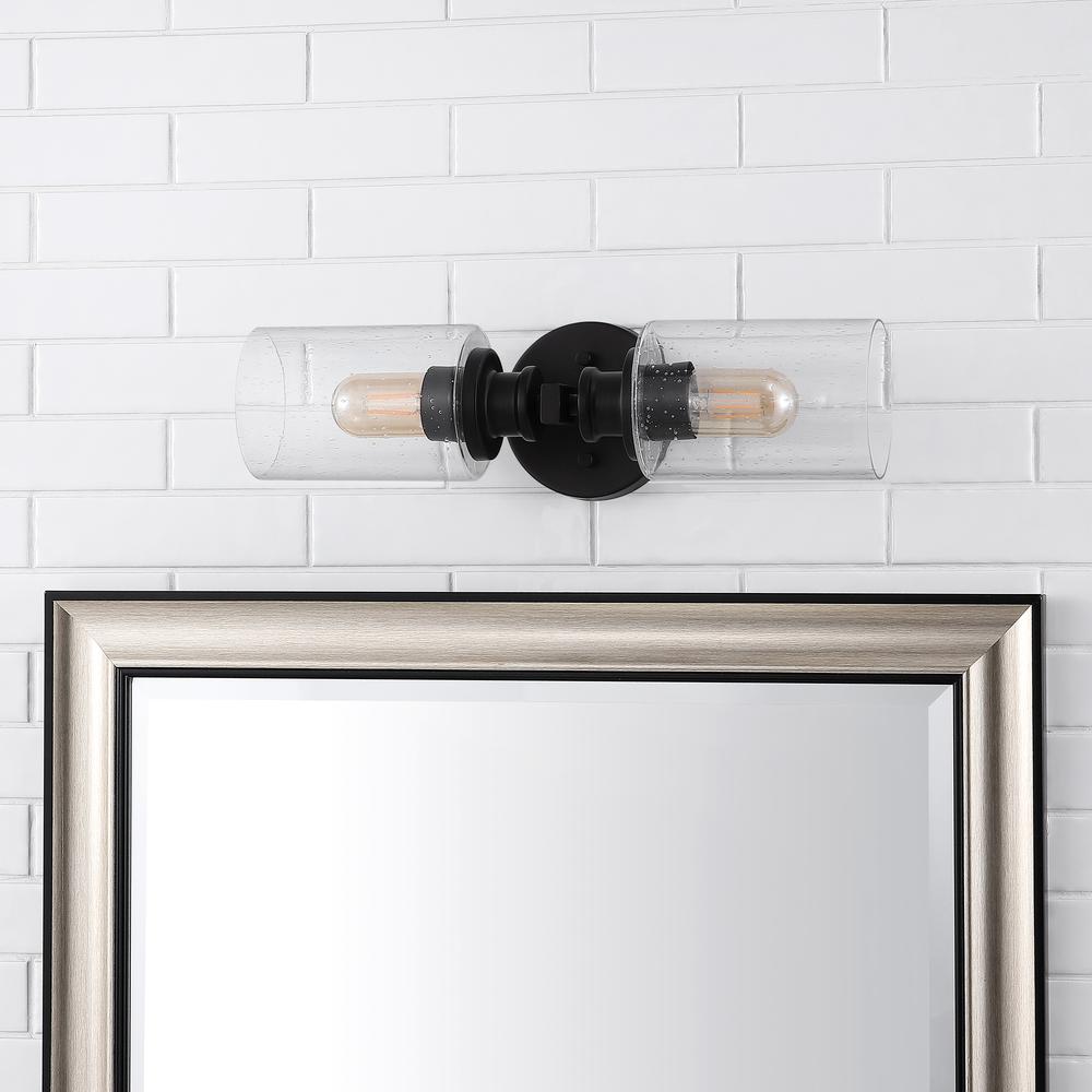 Jules Edison Cylinder Iron/Seeded Glass Farmhouse Contemporary LED Wall Sconce. Picture 9