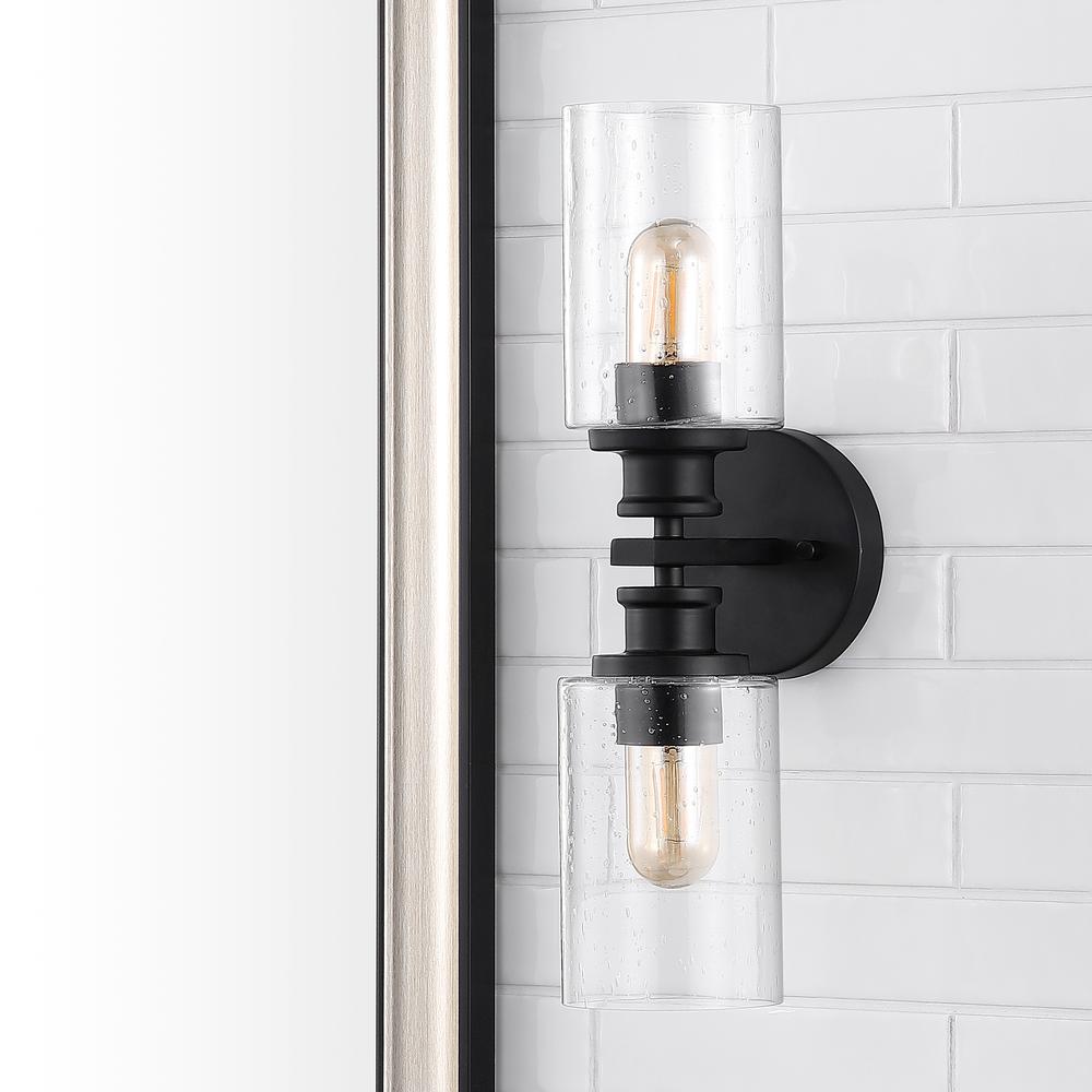 Jules Edison Cylinder Iron/Seeded Glass Farmhouse Contemporary LED Wall Sconce. Picture 10