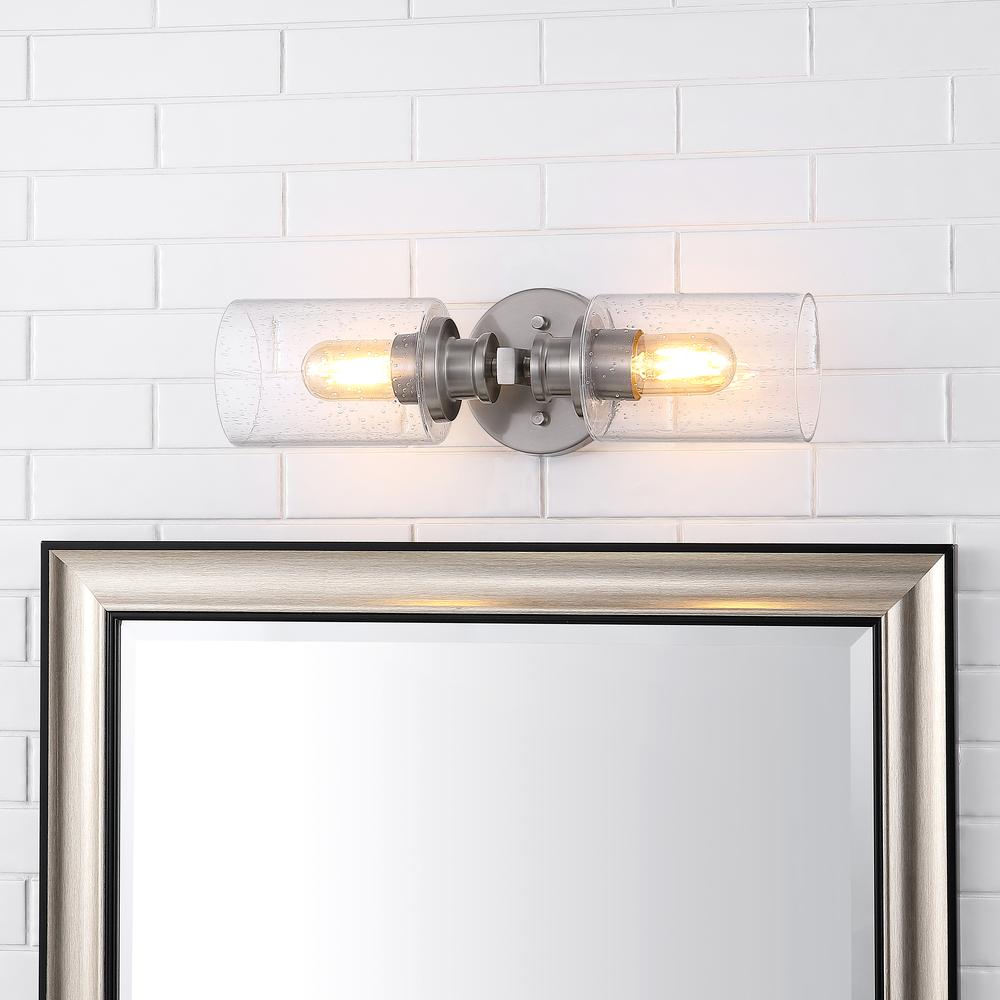Jules Edison Cylinder Iron/Seeded Glass Farmhouse Contemporary LED Wall Sconce. Picture 12