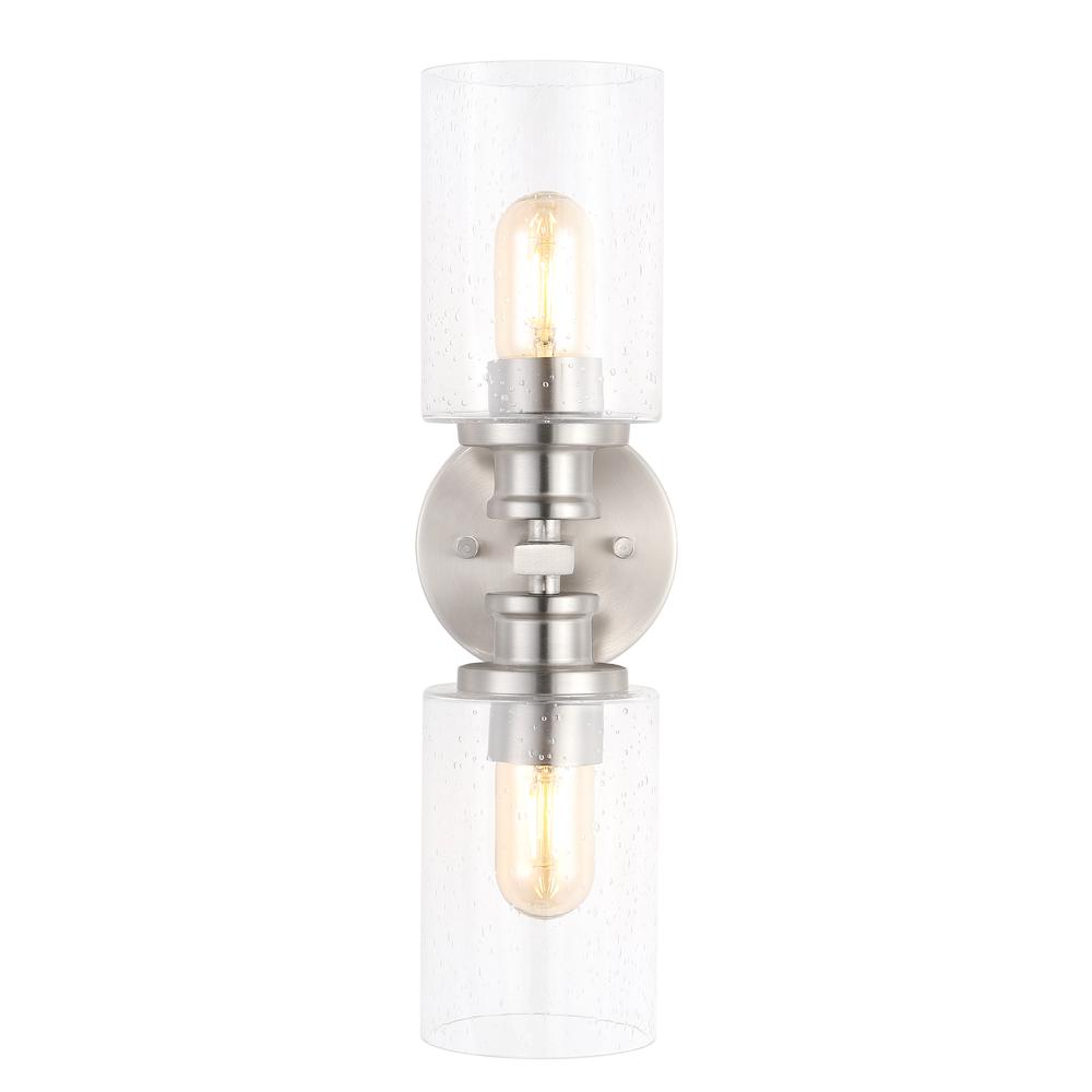 Jules Edison Cylinder Iron/Seeded Glass Farmhouse Contemporary LED Wall Sconce. Picture 1