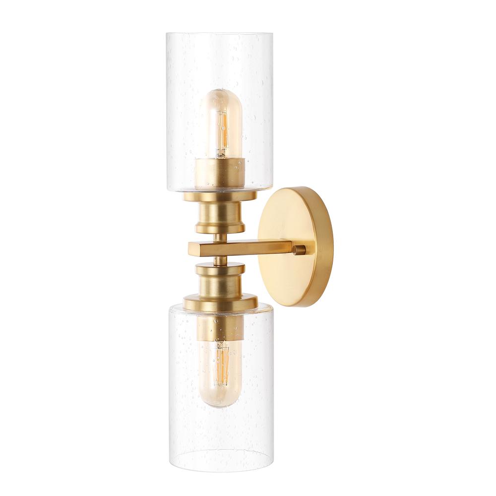 Jules Edison Cylinder Iron/Seeded Glass Farmhouse Contemporary LED Wall Sconce. Picture 7