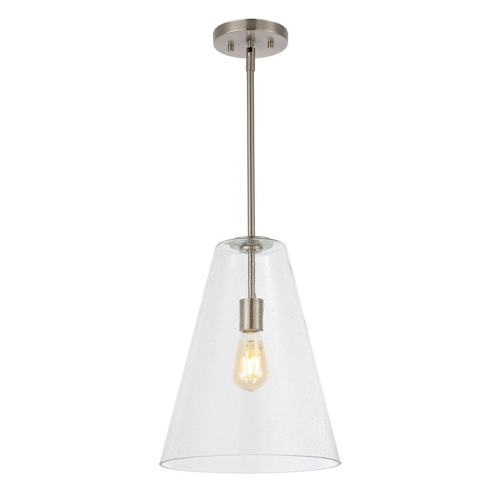 Arlo Mid Century Modern Iron/Seeded Glass Led Pendant. Picture 5