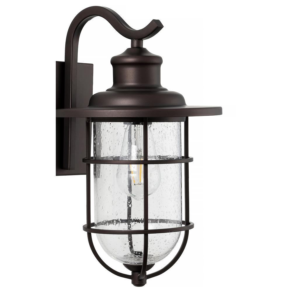 Westfield Iron/Seeded Glass Rustic Industrial Cage LED Outdoor Lantern. Picture 3