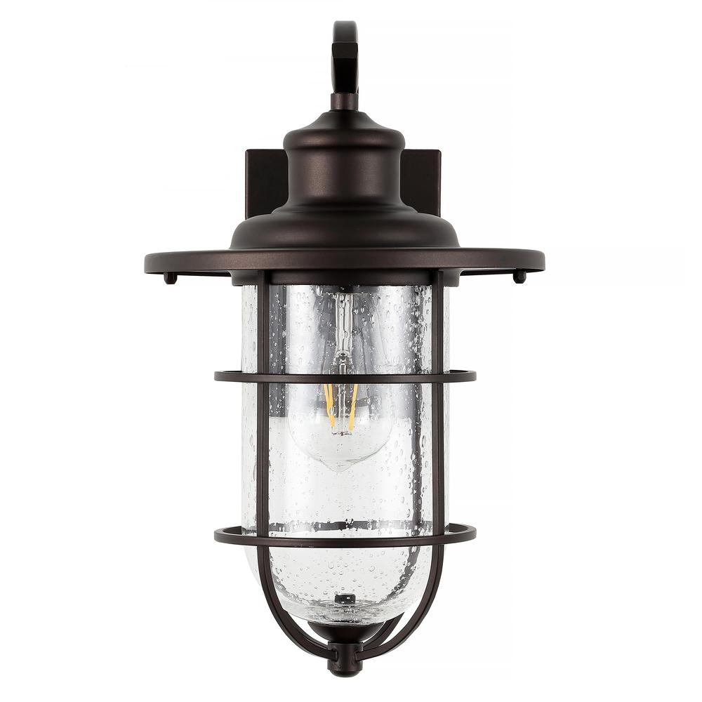 Westfield Iron/Seeded Glass Rustic Industrial Cage LED Outdoor Lantern. Picture 2