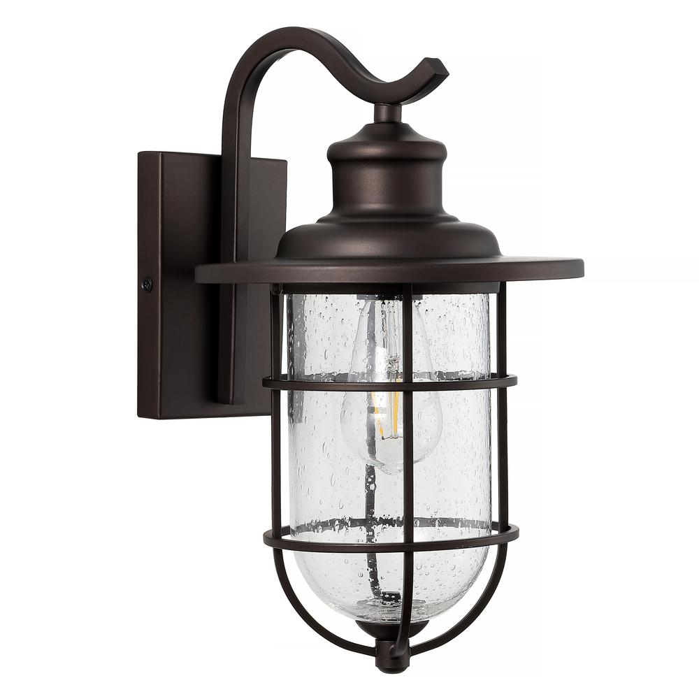 Westfield Iron/Seeded Glass Rustic Industrial Cage LED Outdoor Lantern. Picture 5