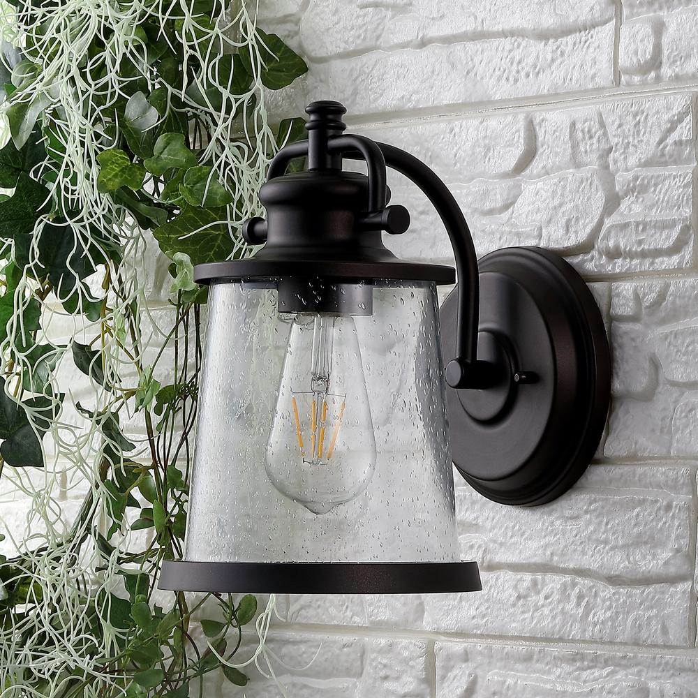 Marais Iron/Seeded Glass Vintage Rustic LED Outdoor Lantern. Picture 7