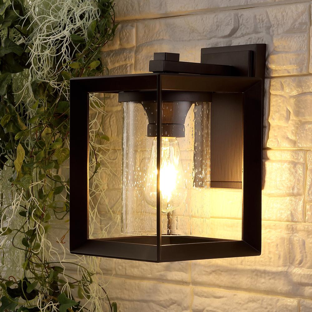 Vaughn Iron/Glass Modern Rustic Cube LED Outdoor Lantern (Set of 2). Picture 8