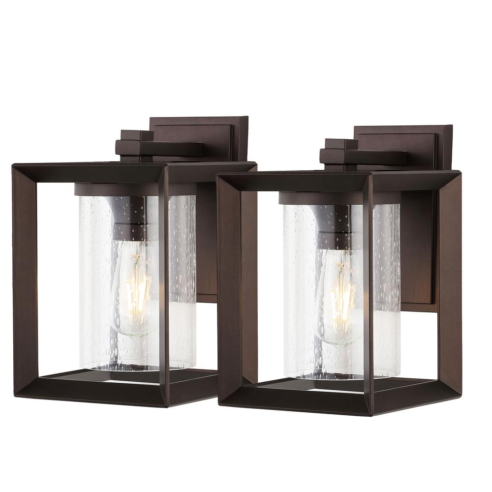 Vaughn Iron/Glass Modern Rustic Cube LED Outdoor Lantern (Set of 2). Picture 7