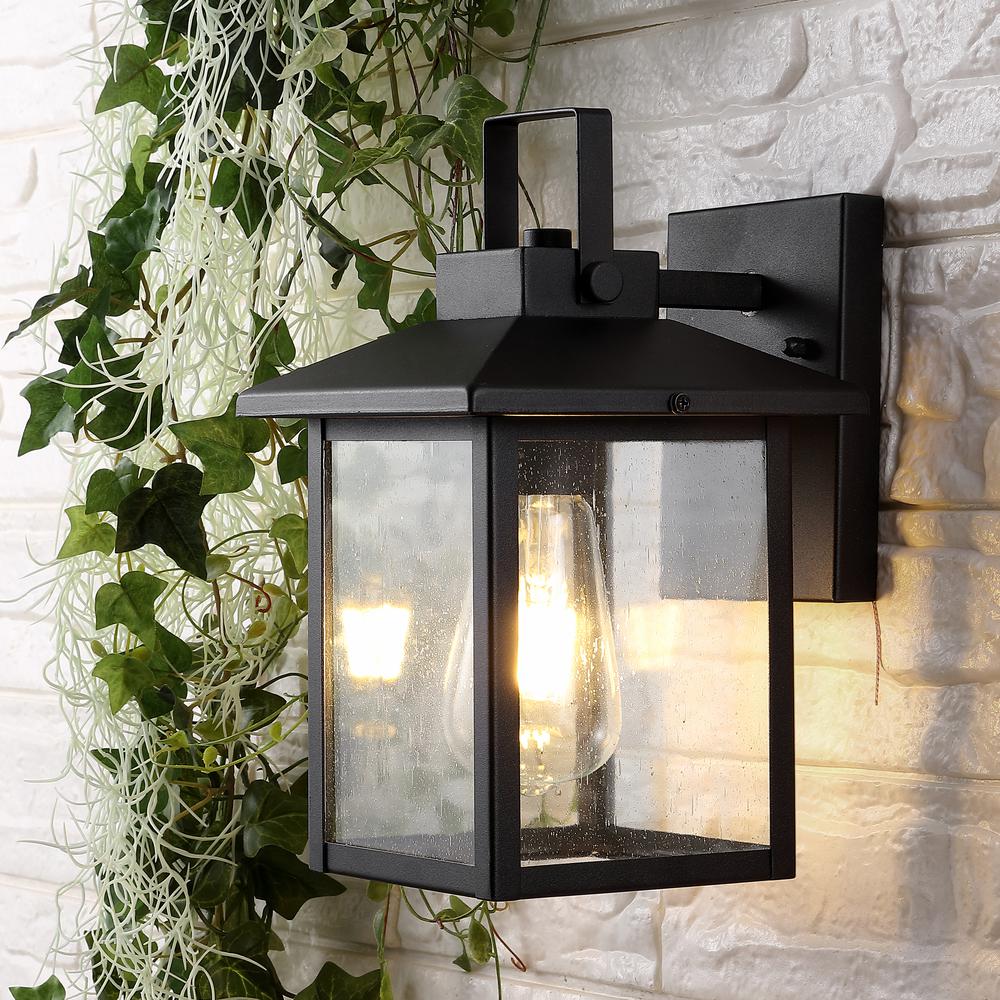 Bungalow Iron/Seeded Glass Rustic Traditionl LED Outdoor Lantern (Set of 2). Picture 10