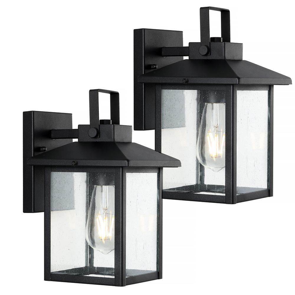 Bungalow Iron/Seeded Glass Rustic Traditionl LED Outdoor Lantern (Set of 2). Picture 9