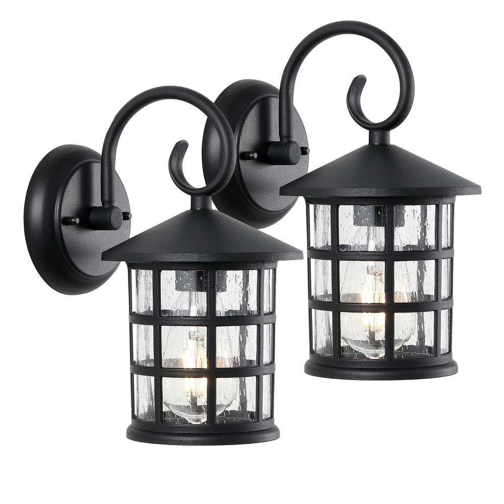 Cadiz Iron/Seeded Glass Cottage Rustic Scrolled LED Outdoor Lantern (Set of 2). Picture 9
