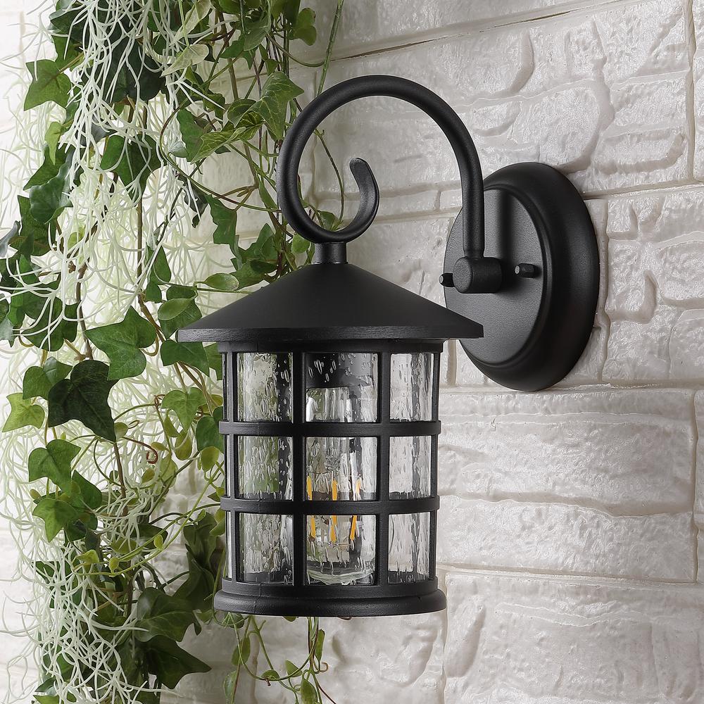 Cadiz Iron/Seeded Glass Cottage Rustic Scrolled LED Outdoor Lantern (Set of 2). Picture 7