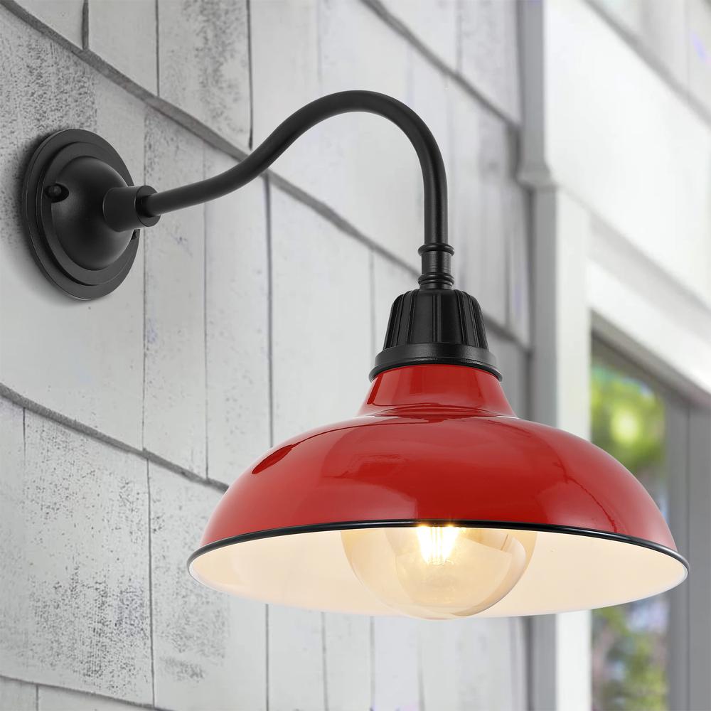 Aurora Farmhouse Industrial Indoor/Outdoor Iron LED Gooseneck Arm Outdoor Sconce. Picture 4