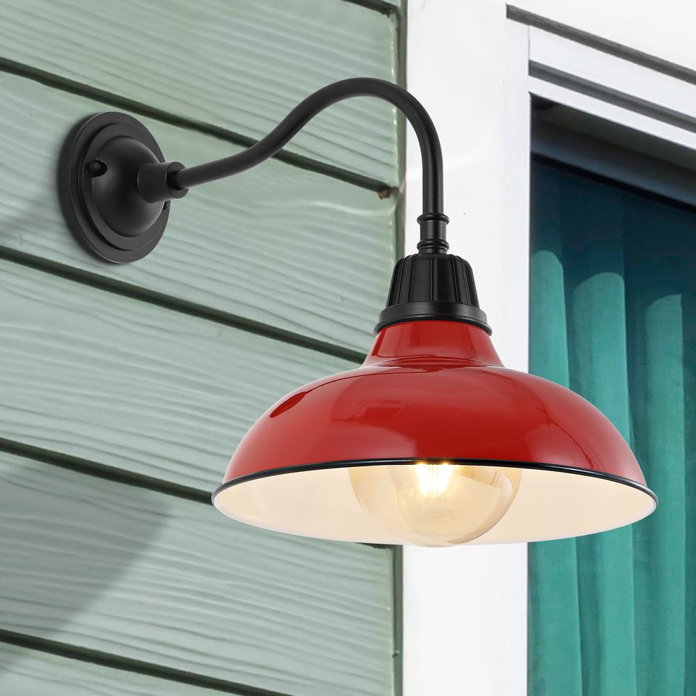 Aurora Farmhouse Industrial Indoor/Outdoor Iron LED Gooseneck Arm Outdoor Sconce. Picture 5