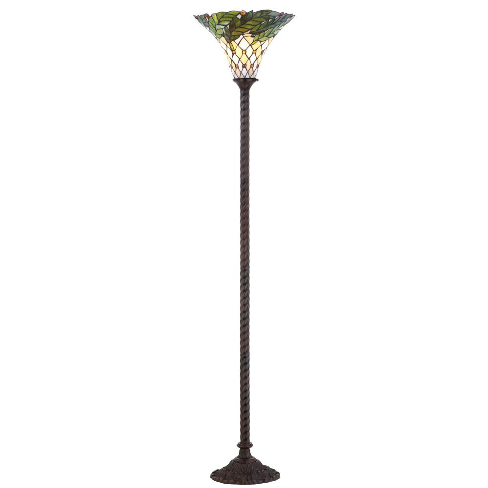 Botanical Tiffany Style Torchiere LED Floor Lamp. Picture 1