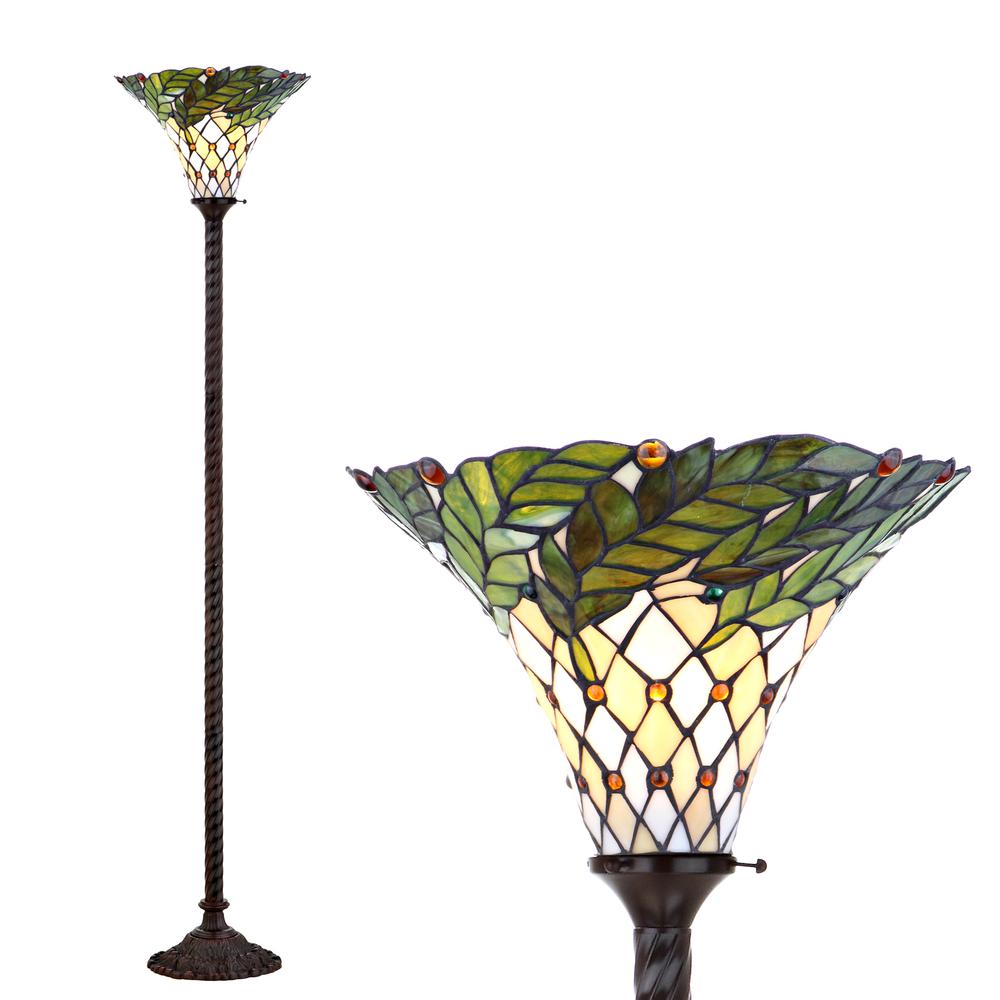 Botanical Tiffany Style Torchiere LED Floor Lamp. Picture 4
