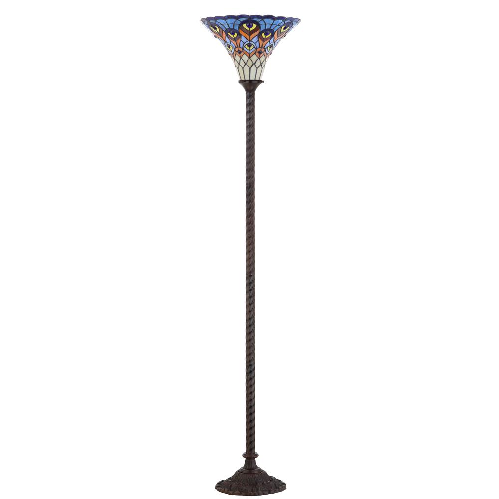 Peacock Tiffany Style Torchiere LED Floor Lamp. Picture 2