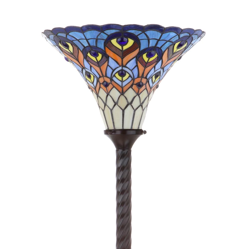 Peacock Tiffany Style Torchiere LED Floor Lamp. Picture 8