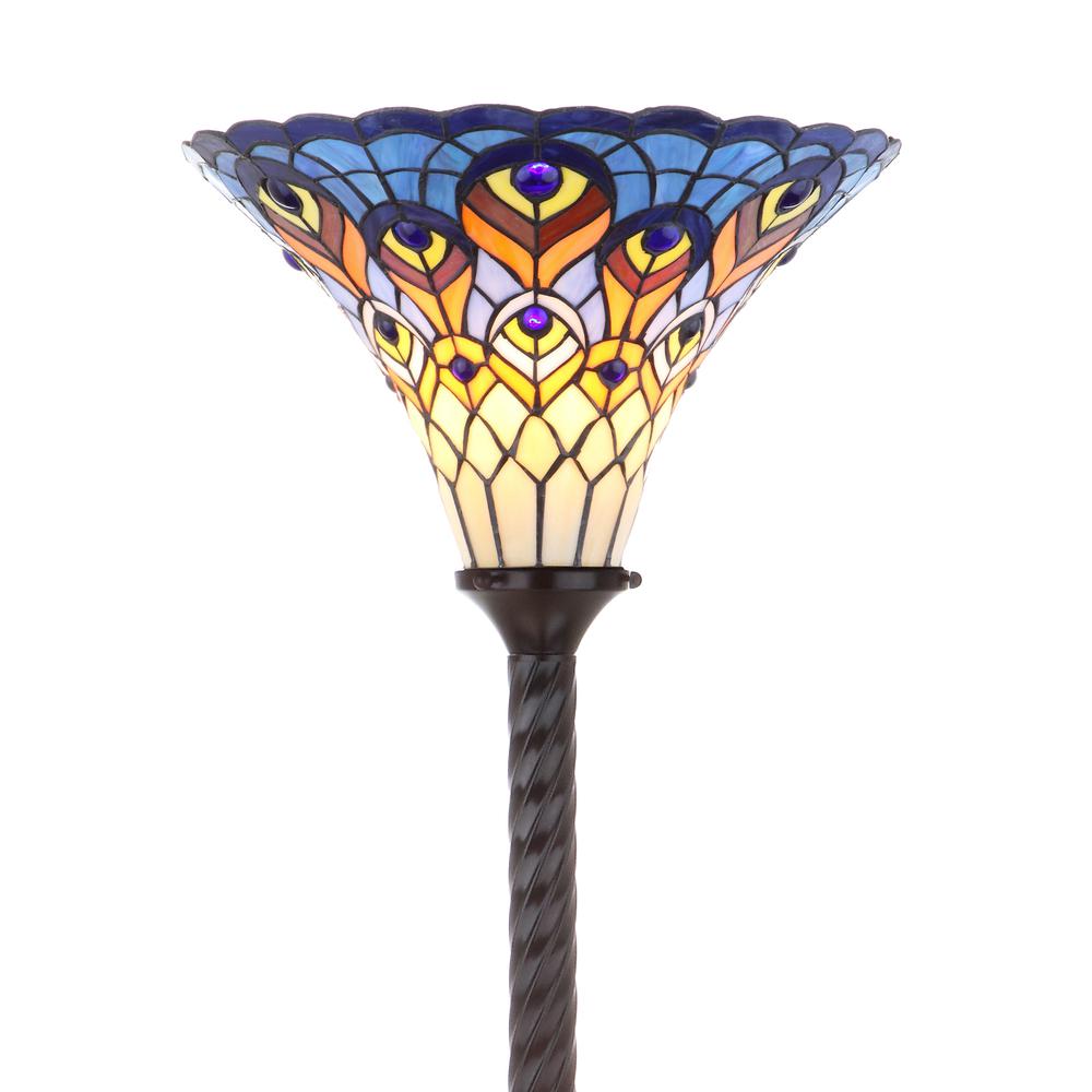 Peacock Tiffany Style Torchiere LED Floor Lamp. Picture 7