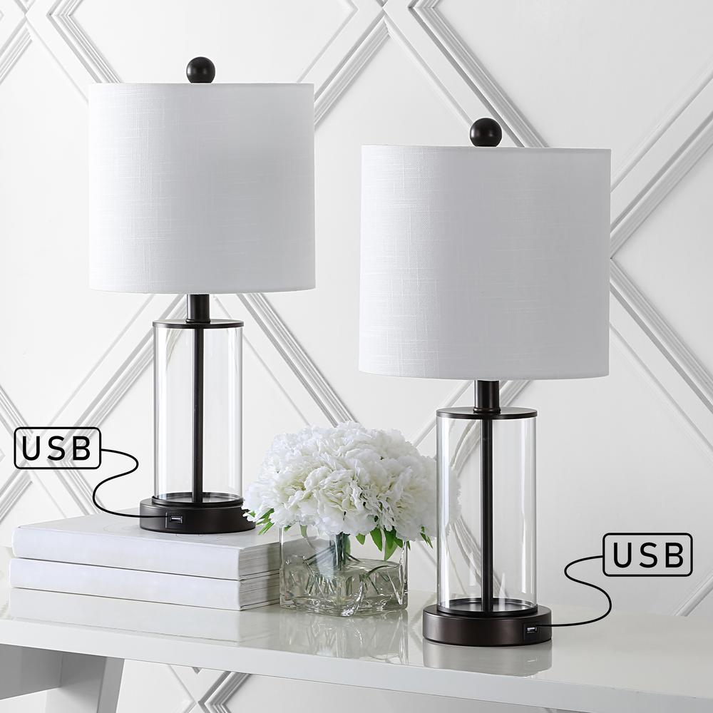 Abner Glass Modern Contemporary USB Charging LED Table Lamp (Set of 2). Picture 8