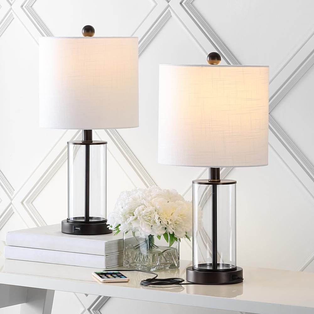Abner Glass Modern Contemporary USB Charging LED Table Lamp (Set of 2). Picture 5
