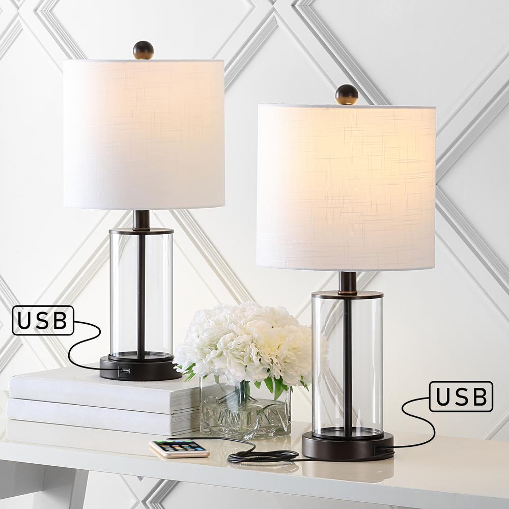 Abner Glass Modern Contemporary USB Charging LED Table Lamp (Set of 2). Picture 7