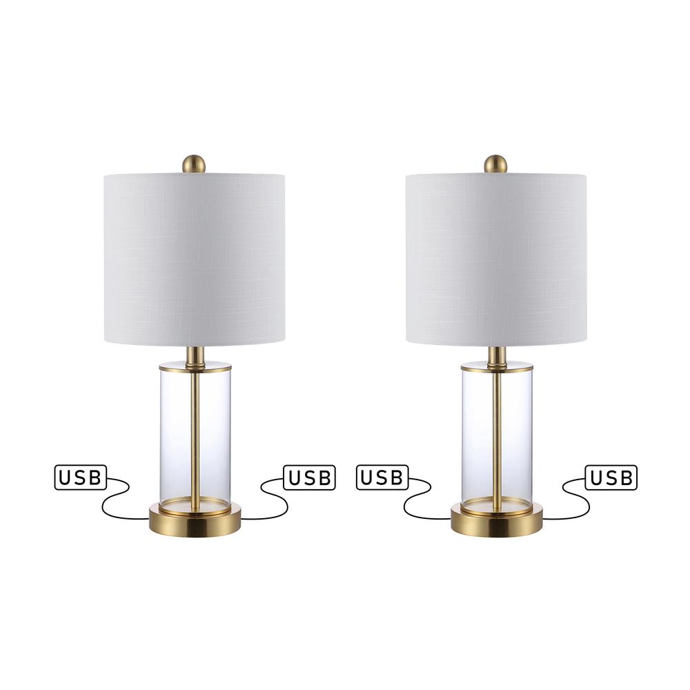 Abner Glass Modern Contemporary USB Charging LED Table Lamp (Set of 2). Picture 2