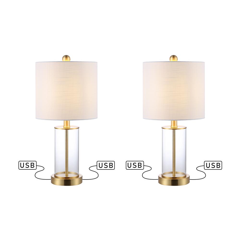 Abner Glass Modern Contemporary USB Charging LED Table Lamp (Set of 2). Picture 1