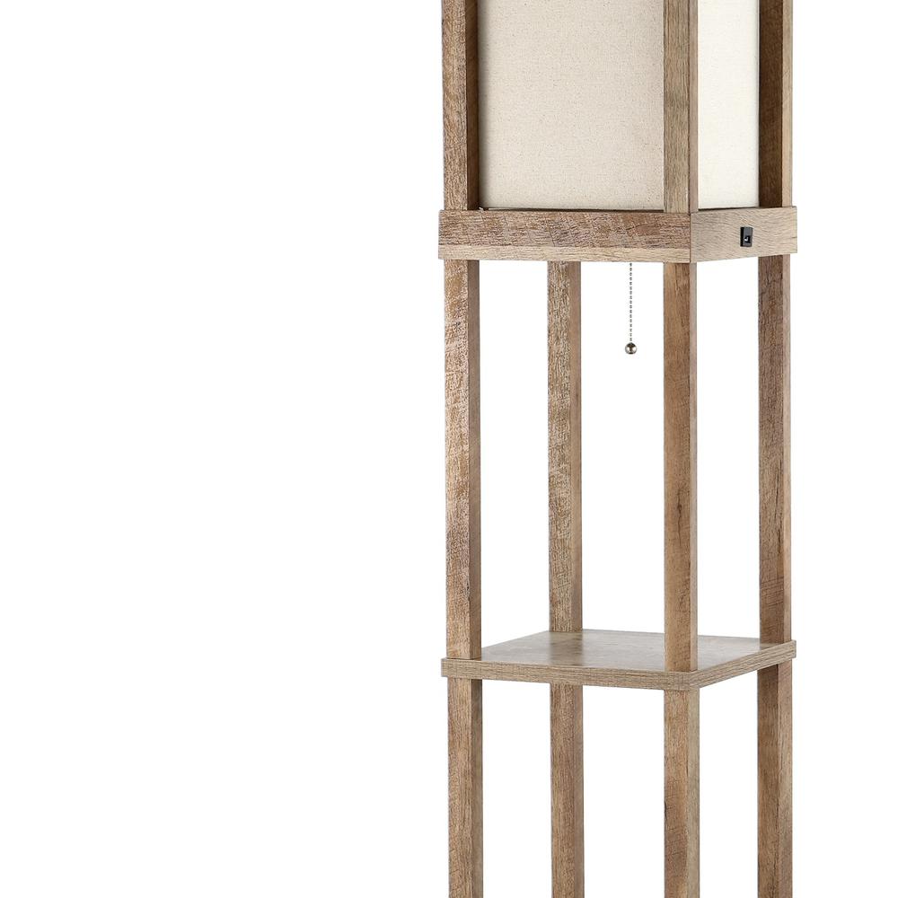 Etagere Rustic Bohemian Wooden LED Shelf Floor Lamp with Pull Chain. Picture 2
